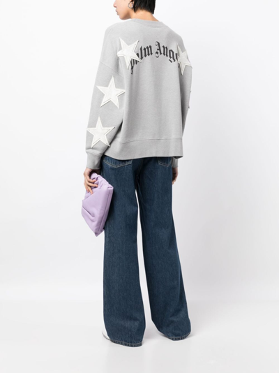 Shop Palm Angels Logo-print Star-patch Cotton Sweatshirt In Grey