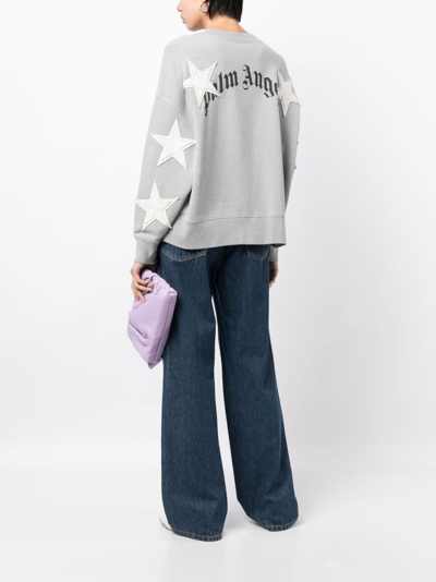 Palm Angels Logo-print Star-patch Cotton Sweatshirt In Grey