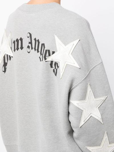 Shop Palm Angels Logo-print Star-patch Cotton Sweatshirt In Grey