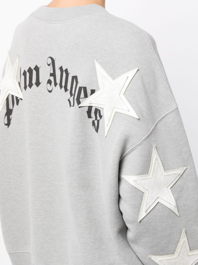 Palm Angels Logo-print Star-patch Cotton Sweatshirt In Grey