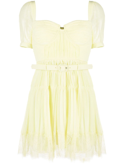 Shop Self-portrait Chiffon Lace-detail Minidress In Yellow