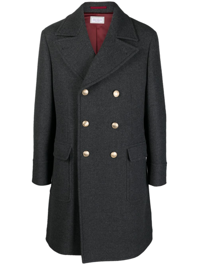 Shop Brunello Cucinelli Double-breasted Wool Coat In Grey