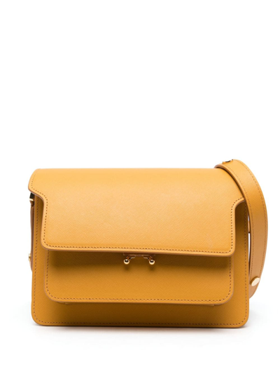 Shop Marni Trunk Leather Shoulder Bag In Orange