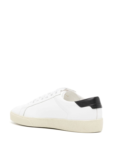 Shop Saint Laurent Logo-embroidered Leather Sneakers In White