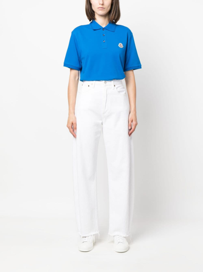 Shop Moncler Logo-embroidered Cotton Polo Shirt In Blue