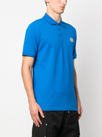 Shop Moncler Logo-embroidered Cotton Polo Shirt In Blue