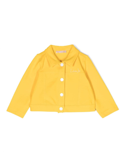 Shop Liu •jo Rhinestone-embellished Logo-print Jacket In Yellow