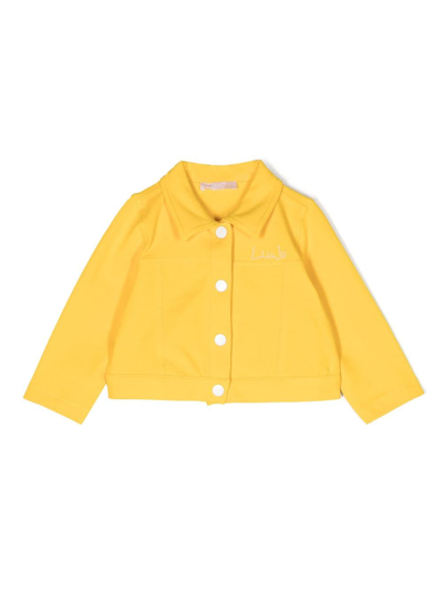 Liu •jo Rhinestone-embellished Logo-print Jacket In Yellow