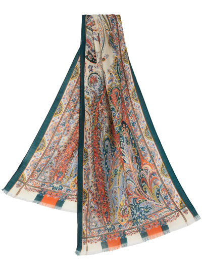 Shop Etro Paisley-print Cashmere Scarf In Green