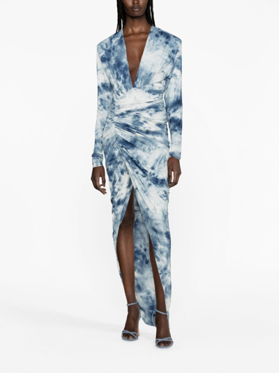 Shop Alexandre Vauthier Tie-dye Asymmetric Maxi Dress In Blue