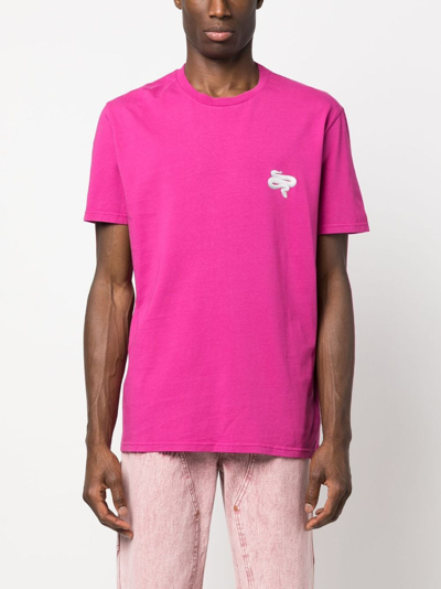Shop Les Hommes Snake-print Cotton T-shirt In Pink