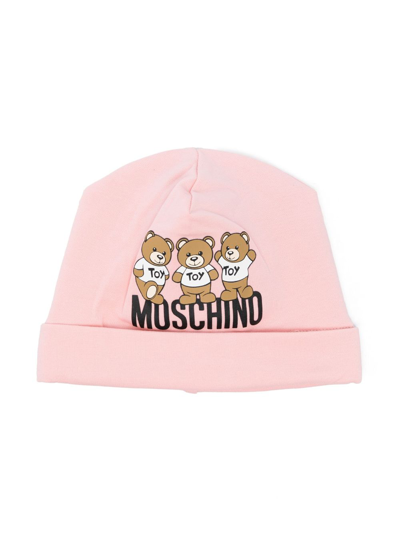 Shop Moschino Teddy Bear Logo Beanie In Pink