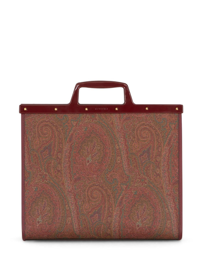 Shop Etro Pegaso-motif Shopping Bag In Red