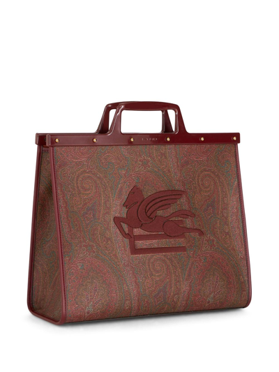 Shop Etro Pegaso-motif Shopping Bag In Red