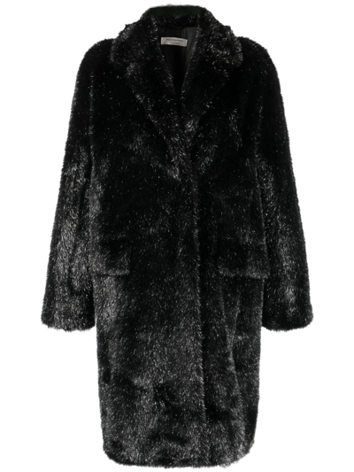 Shop Philosophy Di Lorenzo Serafini Metallic-threading Faux-fur Coat In Black