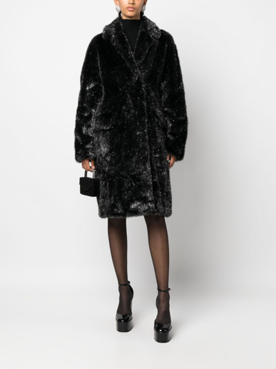 Shop Philosophy Di Lorenzo Serafini Metallic-threading Faux-fur Coat In Black