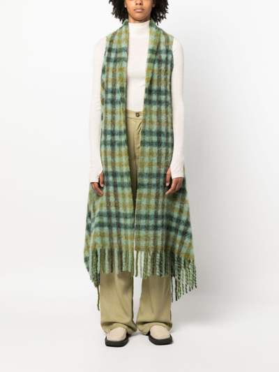 Shop Marni Cut-out Detail Checked Scarf In Green