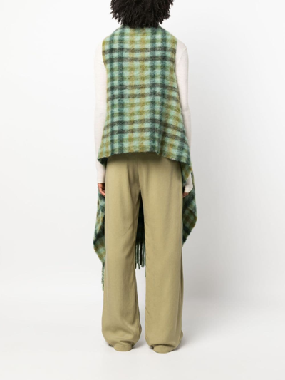 Shop Marni Cut-out Detail Checked Scarf In Green