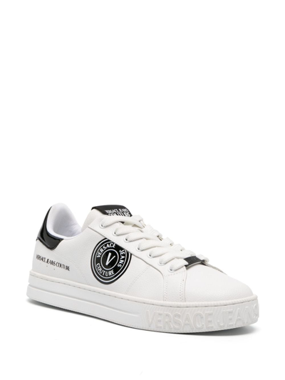 Shop Versace Jeans Couture Logo-patch Leather Low-top Sneakers In White