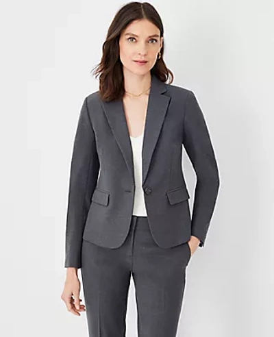 Shop Ann Taylor The Petite Notched One Button Blazer In Seasonless Stretch In Modern Charcoal