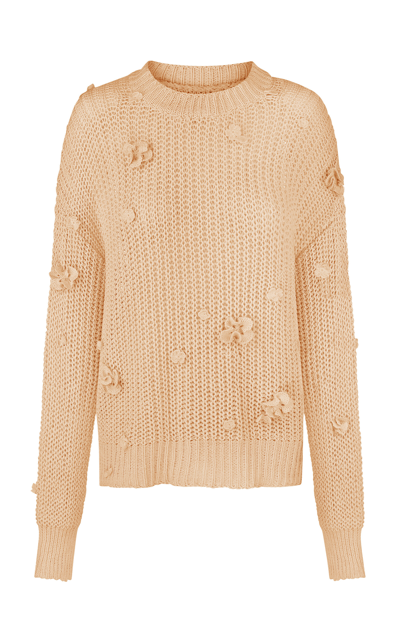 Shop Anna October Shelly Flower-embellished Organic Cotton Sweater In Neutral