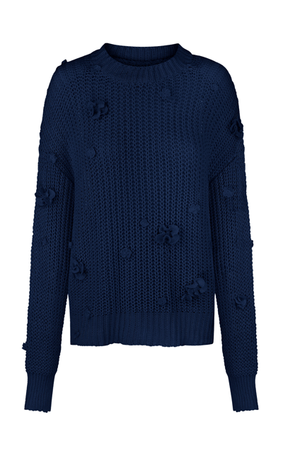 Shop Anna October Shelly Flower-embellished Organic Cotton Sweater In Blue