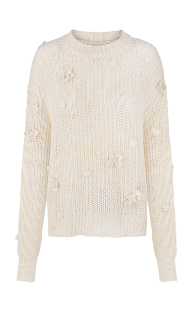 Shop Anna October Shelly Flower-embellished Organic Cotton Sweater In Ivory