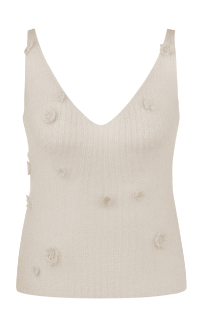 Shop Anna October Women's Imany Flower-embellished Mohair Knit Top In Ivory