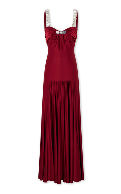 Shop Rabanne Embellished Jersey Maxi Dress In Red