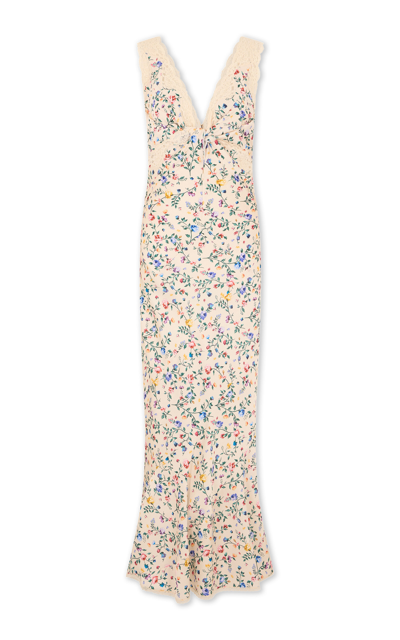 Shop Paco Rabanne Lace-trimmed Floral Midi Dress