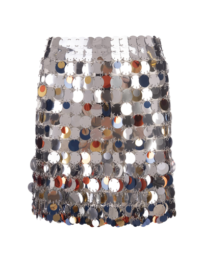 Shop Rabanne Short Silver Skirt With Multicolor Sequins In Argento