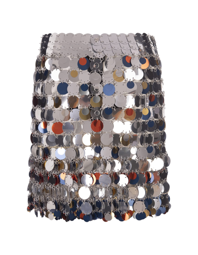 Shop Rabanne Short Silver Skirt With Multicolor Sequins In Argento
