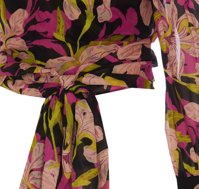 Pinko Rivelatore Floral Georgette Sash-tie Cutout Blouse In Multicolor