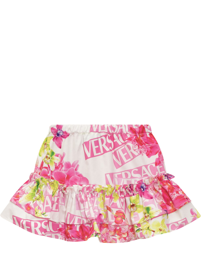 Shop Versace Skirt With Print In Bianco Rosa