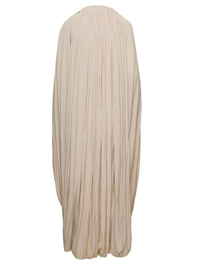 Shop Lanvin Long Beige Cape Drape Dress In Polyester Woman