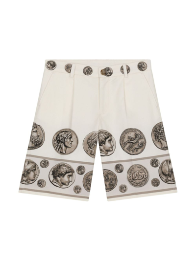Dolce & Gabbana Coin-print Bermuda Shorts In Neutrals