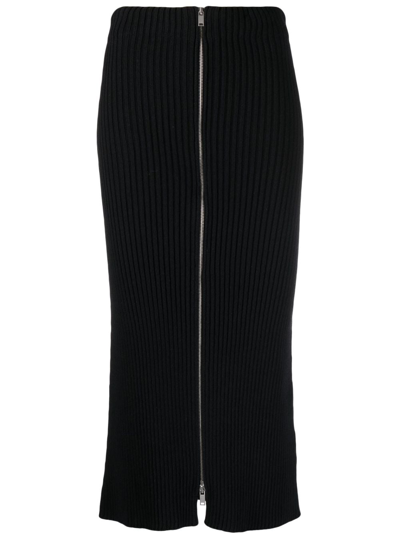 Shop Jil Sander Ribbed-knit Cotton Pencil Skirt In Black