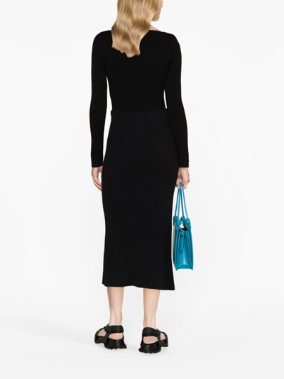 Shop Jil Sander Ribbed-knit Cotton Pencil Skirt In Black