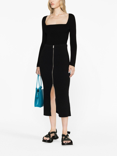 Shop Jil Sander Ribbed-knit Cotton Pencil Skirt In Black