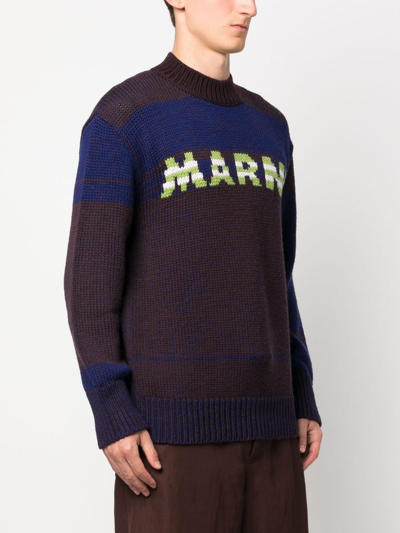 Shop Marni Logo-intarsia Wool Jumper In Brown