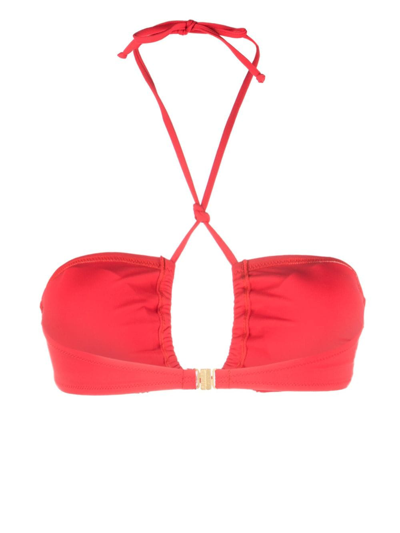 Shop Moschino Halterneck Bikini Top In Red