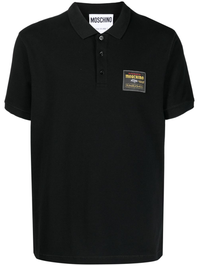 Shop Moschino Logo-patch Cotton Polo Shirt In Black