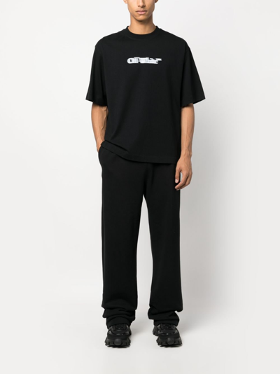 Shop Off-white Logo-embroidered Cotton Track Pants In Black