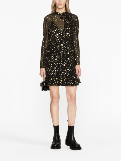 Shop Red Valentino Star-print Pussy-bow Dress In Black