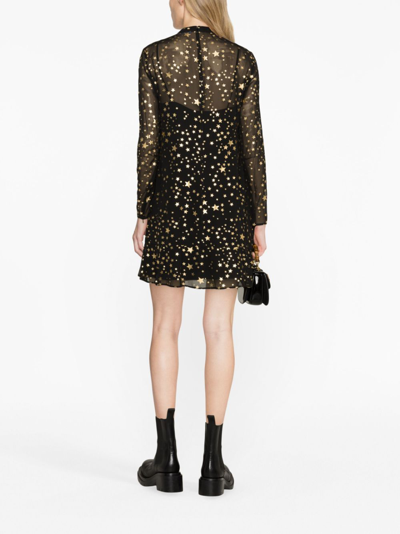 Shop Red Valentino Star-print Pussy-bow Dress In Black