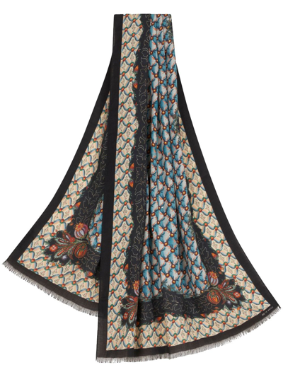 Etro Floral-print Silk Scarf In Blue