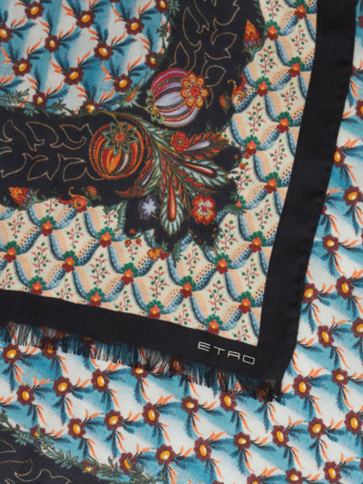 Etro Floral-print Silk Scarf In Blue