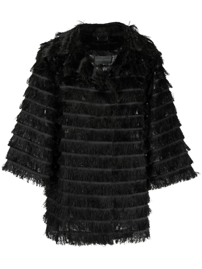 Shop Alberta Ferretti Long-sleeves Fringed Jacket In Black