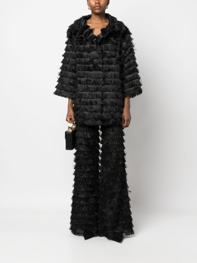 Shop Alberta Ferretti Long-sleeves Fringed Jacket In Black