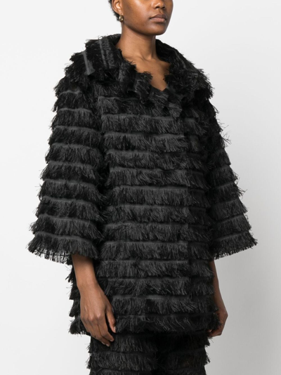 Shop Alberta Ferretti Long-sleeves Fringed Jacket In Black